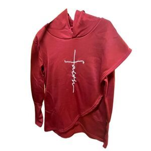 Crimson Faith Sweater Hoodie Long Sleeve Cape Side Pocket Red Size Large BNWOT